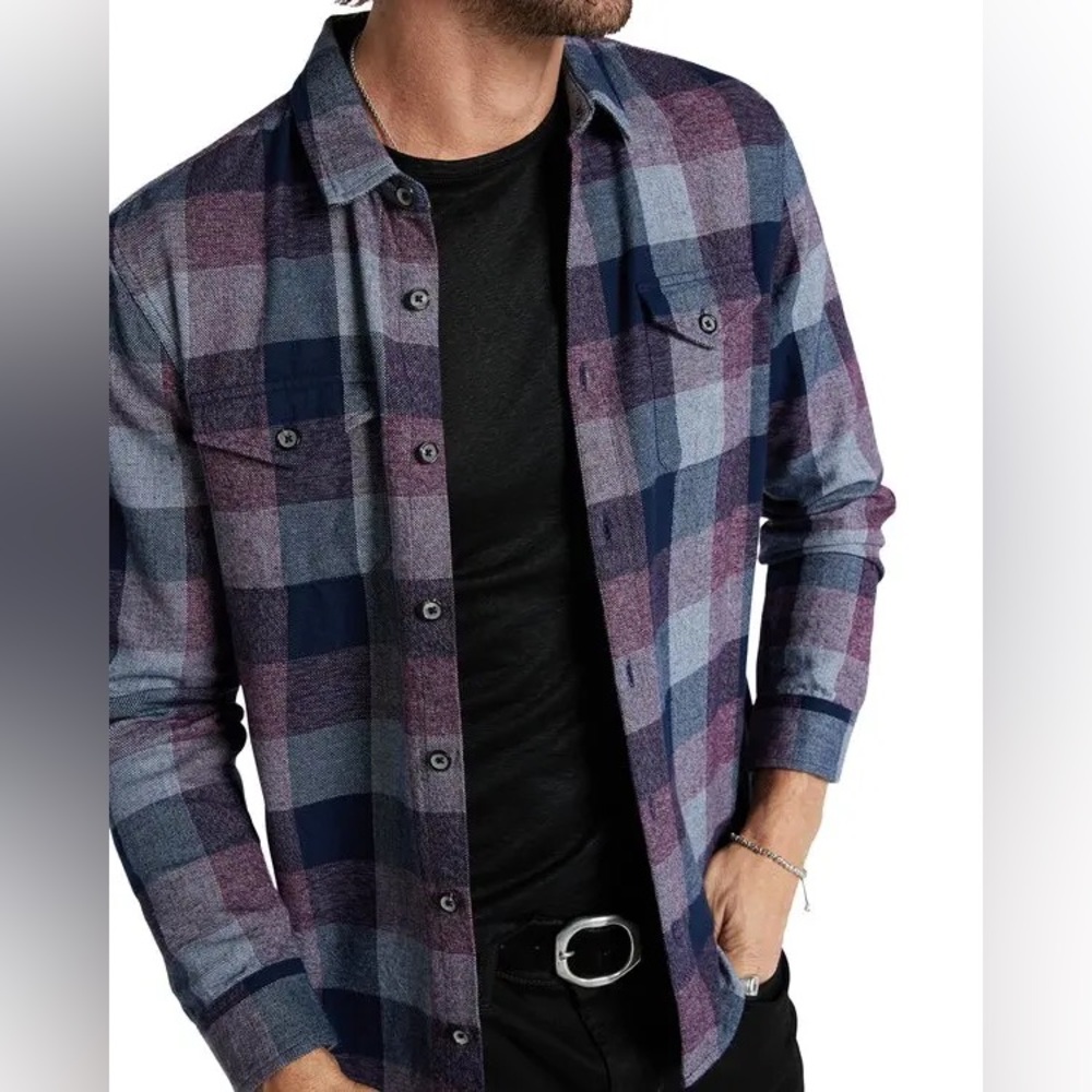 John Varvatos Checkered Button-Down Shirt in Blue, Gray, and Red